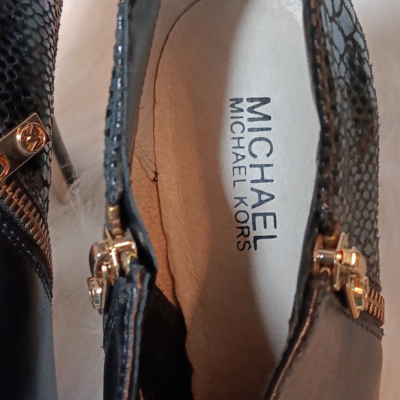 Michael Kors Black Leather and Snakeskin Print Ankle Booties - Picture 12 of 13